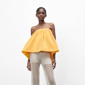 Zara | Tops | Zara Off The Shoulder Strapless Orange Too Size Xl | Poshmark